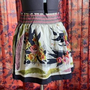 Floral and feather silk skirt